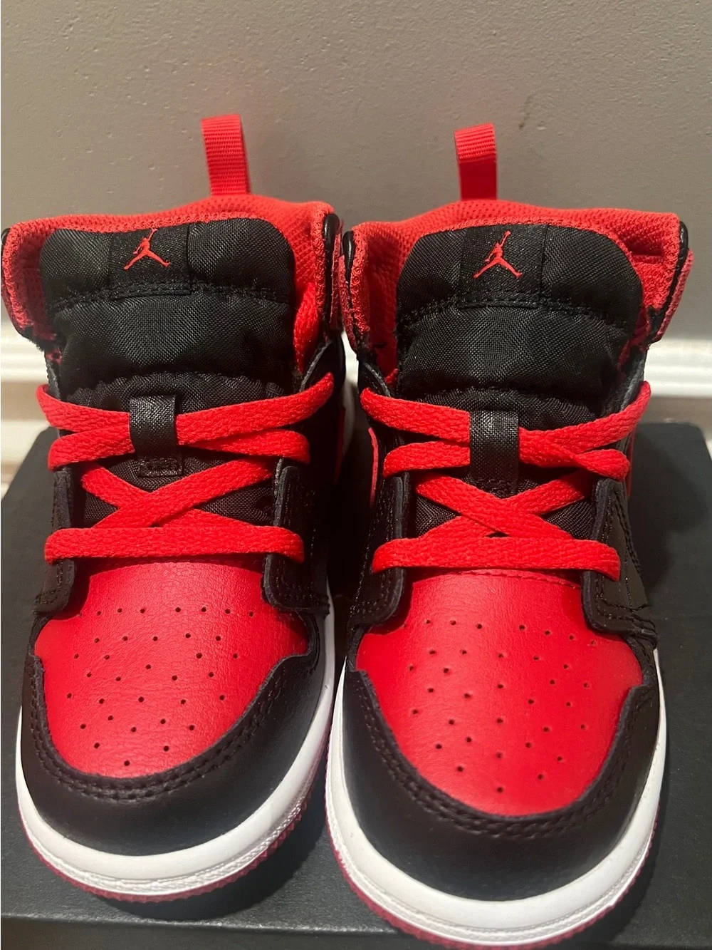 Jordan 1  Kids' Black & Red High-Top Sneakers